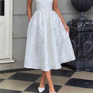 Boohoo White Floral Wedding Dress